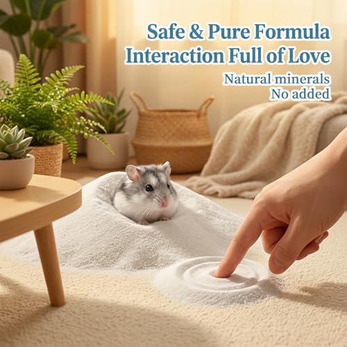 Sukh 47OZ Hamster Sand Bath - White Fine Silica Sand, Hamster Soft Cleaning | Sand Bath for Hamster, Guinea Pig, Rabbit, Chinchilla, Gerbil, Syrian Mice, Squirrel, Small Pet Cage Bedding Accessories - size: 47 OZ