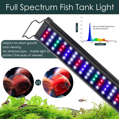 AQQA Aquarium Light,Full Spectrum LED Fish Tank Lights | 12"-54" Adjustable Multi-Color White Blue Red Green LEDs with Extendable Brackets,14W-31W for Freshwater Plants 28W (36"-48") - size: 28W (36"-48")