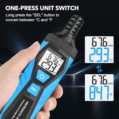 Temperature Humidity Meter Hygrometer with Dew Point & Wet Bulb | High Precision Temperature and Humidity Monitor, Wet Bulb Thermomete with Dual Display Temperature & Humidity, LCD Backlight - color: Blue, size: TH10