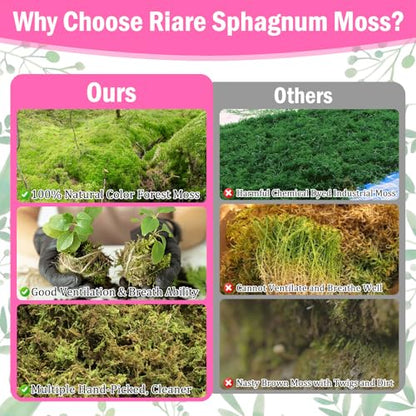 Riare 4.4LB Premium Sphagnum Moss for Plants- 80QT Natural Dried Plant Moss | Moisture Retention & Drainage Orchid Moss for Repotting, Succulents, Carnivorous, Ferns, Green Moss for DIY Craft, Reptiles - size: 80 QT(Appx.4.4lbs)