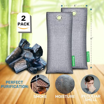 Activated Charcoal Odor Absorber Deodorizer Odor Eliminator for Strong Odor | Home, Basement, Closets, Shoes, Smoke, Car Air Freshener. 2 Pack Nature Bamboo Charcoal Air Purifying Bags - style: 2 Pack Shoe Deodorizer