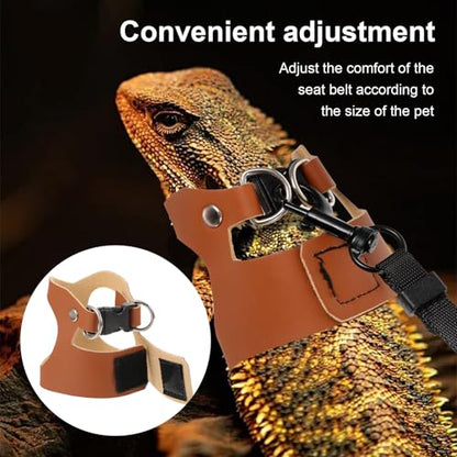 3 Pack Bearded Dragon Harness Set, Adjustable Bearded Dragon Leash with 3 Sizes Vests, 6.56ft Lead for Reptile Training Walking (Smooth Brown) - color: Smooth Brown