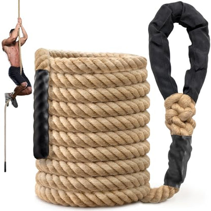 Climbing Rope Gym Workout - 10FT 15FT 20FT 25FT 30FT 35FT Heavy Duty Jute Thick Ropes for Adults Strength Training Outdoor Tree Swing Indoor Home Fitness Exercise - 1.5 Inch - size: 25FT