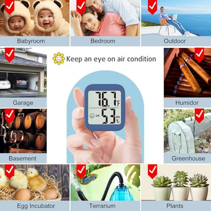 2 Pack Room Thermometer Indoor Hygrometer | Monitor Temperature & Humidity, Accurate, Fast Read, Easy To View, Magnetic/Kickstand/Hanging, ℉/℃, w/ Battery, Compact - color: 2 Pcs* Navy Blue
