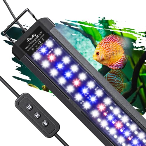 Pawfly 14W Aquarium LED Light for 18 to 24 Inch Fish Tanks Extendable Fish Tank Light with Full Spectrum Brilliant White Blue Red Lights with Daytime & Night Modes and Adjustable Brightness - color: Basic, size: 18"-24"