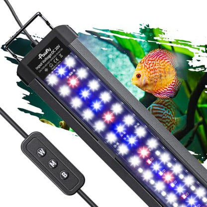 Pawfly 14W Aquarium LED Light for 18 to 24 Inch Fish Tanks Extendable Fish Tank Light with Full Spectrum Brilliant White Blue Red Lights with Daytime & Night Modes and Adjustable Brightness - color: Basic, size: 18"-24"