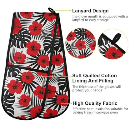 Dual-functionality Mitts and Pot Holders Sets High Heat Resistant Pot Holder Gloves Kitchen Aid BBQ (Flower Hawaii Floral Jungle Exotic) - color: Flower Hawaii Floral Jungle Exotic