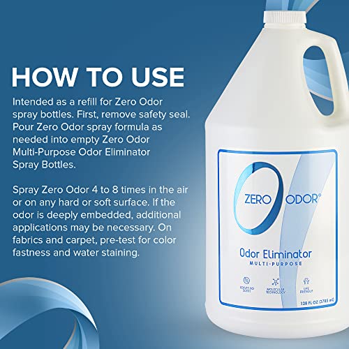 Zero Odor Multi-Purpose Odor Eliminator, Air and Surface Odor Remover for Home, Bathroom, Kitchen, and Closet, Refill, 128 oz - size: 128 Fl Oz (Pack of 1)