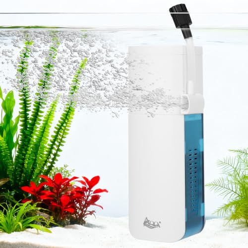 AQQA Aquarium Filter, 3W, 5-10 Gallon Tank | 79GPH Internal, Dual Water Outlet & Aeration, Crystal Clear Water, Submersible Pump & Filter System