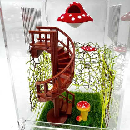 Jumping Spider Enclosure Accessories – Fun Spinning Stairs, Jumping Spider Climbing Toy with Magnetic Mount for Jumping Spider Enclosure Accessory Decoration (Brown)
