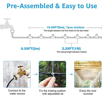 26FT Misters for Outside Patio, 7 Brass Nozzles, 3/4 Inch Adapter | Creates cooling fine mist for compact patios, gardens and greenhouses; 8M preassembled line supports easy DIY setup. - size: 26FT