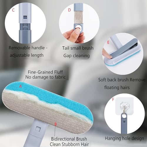 Pet Hair Remover for Furniture, 17.7Inch Reusable Lint Brush for Dog Cat Hair 4-in-1 Multifunctional Fur Removal Tool with Long Handle, Gentle on Couch, Carpet, Car Seat, Bedding and Clothes