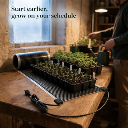 Seedling Heat Mat 11 in x 44 in, Fits 4 ft Wire Shelves, Even Heat | Made in USA, Plant Warming Pad, Helps Warms 10-20°F Above Ambient, Waterresistant, Germination, Propagation & Hydroponics - size: 11" x 44"