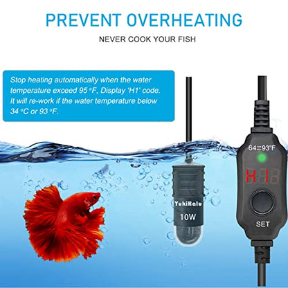 YukiHalu USB Powered Aquarium Heater, 10W Adjustable Mini Fish Tank Heater with External Temperature Controller, LED Display, Used for 0.5-1 Gallon Tank (10W USB) - size: 10 Watts (USB)