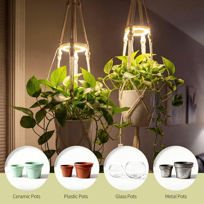 Hanging Plant Grow Lights for Indoor Plants with Timer | Wall Mounted Full Spectrum Pendant Growing Light with Macrame Plant Hanger, Ceiling LED Planta Luz for Potted Plants - size: 1 Pack