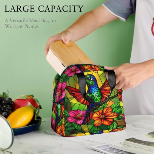 Stained Glass Hummingbird Lunch Bag for Women Men | Insulated Lunch Box Leakproof Food Meal Containers Reusable Foldable 6L Capacity Lunch Tote Bags for Work Picnic Travel - color: style-12