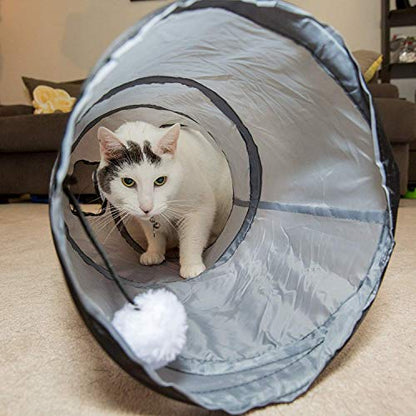 PetLike S Cat Tunnel Collapsible Pop-up Pet Tube Hideaway Play Toy with Ball (1 Way, Grey) - color: Grey, size: S way and 1 way