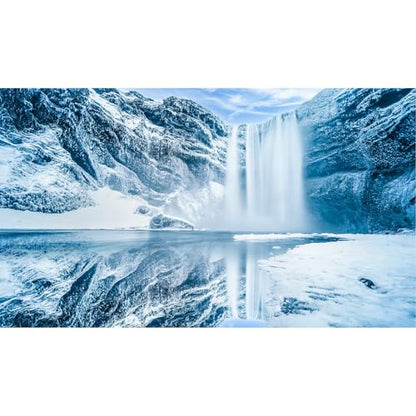Winter Waterfall Aquarium Background Majestic Winter Nature Iceland Fish Tank Background Splendid Snow Capped Mountain Terrarium Backgrounds Wintry Frosty Icelands Reptile Tank Backgrounds 24x12in - color: Blue_White, size: 24(W)x12(H)inches/ 60(W)*30cm(H