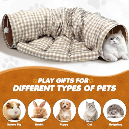 Spardar 2-in-1 Bunny Tunnel Bed, with Removable Mat Hideout, Checkered | Collapsible Tunnel Tubes Toys, Washable, Interactive Toys for Rabbits, Chinchilla, Hedgehog, Guinea, Kitty - color: Checkered