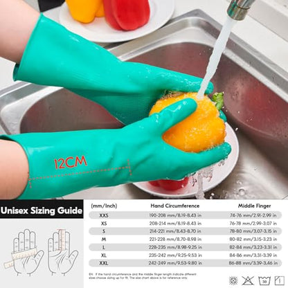 Vgo... 1-Pair Reusable Household Gloves, Rubber Dishwashing gloves, Extra Thickness, Long Sleeves, Kitchen Cleaning, Working, Painting, Gardening, Pet Care (Size L, Green, HH4601) | green,extra Thickness,kitchen,dishwashing,household,painting,gardening,pe
