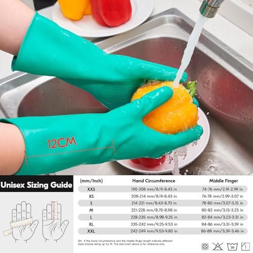 Vgo... 1-Pair Reusable Household Gloves, Rubber Dishwashing gloves, Extra Thickness, Long Sleeves, Kitchen Cleaning, Working, Painting, Gardening, Pet Care (Size M, Green, HH4601) | green,extra Thickness,kitchen,dishwashing,household,painting,gardening,pe