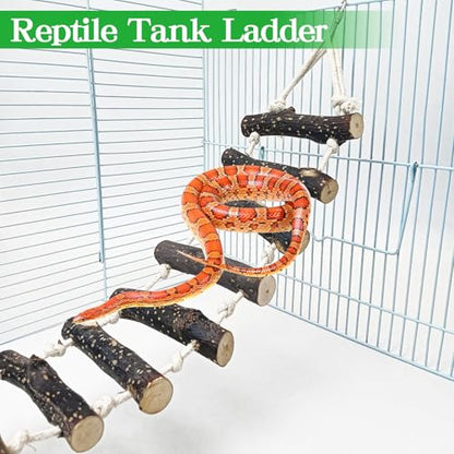 VCEPJH Reptile Climbing Bridge 39 in Long Bearded Dragon Wooden Ladder for Terrarium Crested Gecko Tank Accessories Toys Suit for Lizard Ball Pythons Tree Frog Snake Leopard Gecko - size: L-39in