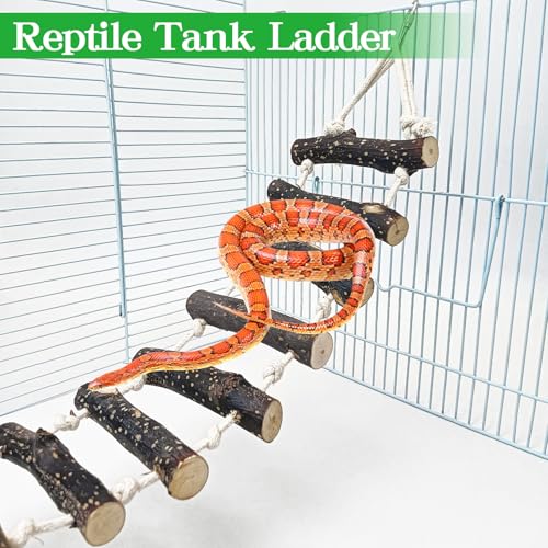 VCEPJH Long Reptile Ladder Bridge 59 in Bearded Dragon Hanging Wooden Climbing Bridge for Terrarium Leopard Gecko Tank Accessories Toys Suit for Lizard, Ball Pythons, Tree Frog, Snake - size: XL-59in