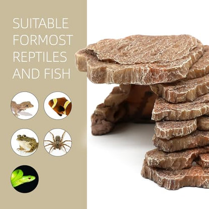 Gecko Hide Shale Scape Step Ledge, Reptile Cave Hideout Tank Accessories Decorations, Great for Reptiles, Amphibians, Leopard Gecko, Lizard, Frogs, Turtle (Small-7.3 * 4.4 * 3) - style: Small-7.3 * 4.4 * 3