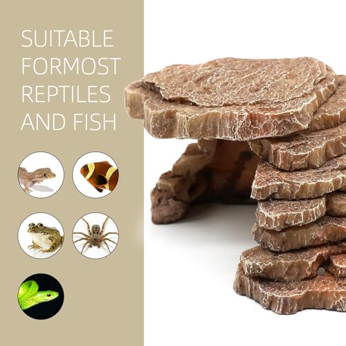 Gecko Hide Shale Scape Step Ledge, Reptile Cave Hideout Tank Accessories Decorations, Great for Reptiles, Amphibians, Leopard Gecko, Lizard, Frogs, Turtle (Small-7.3 * 4.4 * 3) - style: Small-7.3 * 4.4 * 3