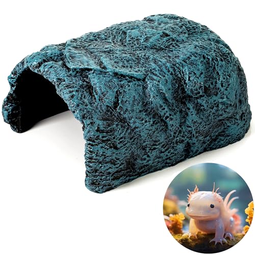 Hide Cave Aquarium Decorations Aquarium Terrarium Decor | Premium Resin Hideout for Reptiles & Amphibians - Fish Hiding Spot with Realistic Moss Rock Look
