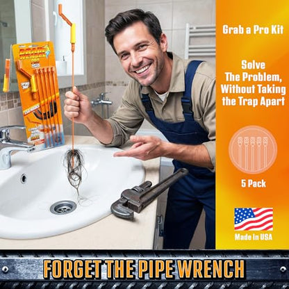 FlexiSnake Pro Drain Weasel Sink Snake Hair Clog Remover Tool, 5 Wands | Sink, Pipe, Bathroom, Bathtub Drain Cleaner, 18-inch Long, Flexible, Removable Handle, Made in The USA - style: 5 pk