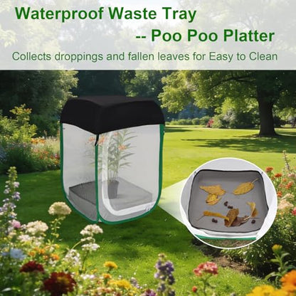 Butterfly Habitat Cage 15.7" x 15.7" x 23.6", Pop-up Caterpillar Enclosure with Poop Tray for Easy Clean, Outdoor Monarch Butterfly & Insect Net Cages Terrarium with Sunshade Top. - size: 15.7" x 15.7" x 23.6"