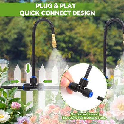 Drip Irrigation System Kit with 16 Pcs Adjustable Brass Nozzles & Bendable Spay Arm,120ft Garden Watering Misting System for Outdoor Raised Bed, Potted Plant, Yard, Greenhouse - size: 120ft+16pcs nozzles and connectors