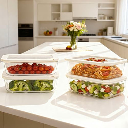 Glass Food Storage Containers with Glass Lids, Microwave Safe Food Container Set, Airtight Food Container Set, LeakProof, 100% Plastic Free, White Color, 4pack - color: ‎Ivory White -4s