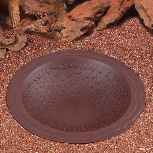 Turtle Bathing Pool Small for Reptiles & Amphibians - Resin Water Dish & Feeding Bowl with Gentle Slope - Safe for Turtles, Lizards, Frogs, Snakes (Reddish Brown) - color: Brown