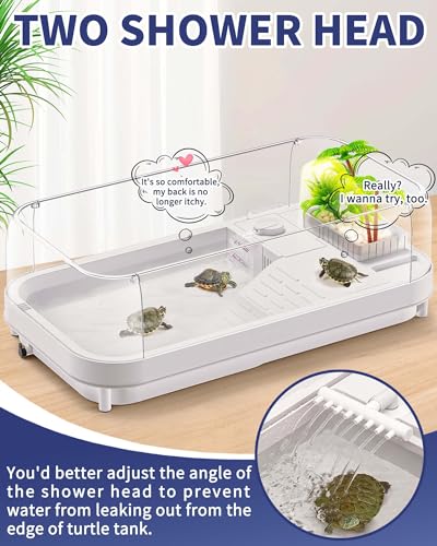 Moonorange Large Turtle Tank with Water Pump, Acrylic Turtle Tank Starter Kit with Heightened and Curved Fences, Multi-Function Areas, Bottom Drainage - color: White (Large Tank)
