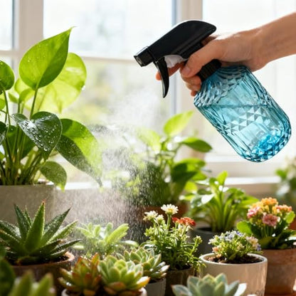 2pack Glass Plant Mister Spray Bottle 360° Nozzle for Hair Cleaning Blue | 3 spray modes, fine dew-like mist, thick glass, visible water level, 15oz Mister Spray Bottles for cleaning hair pets - color: Blue