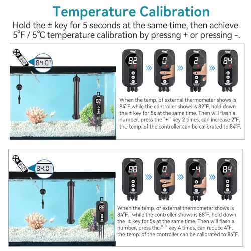 hygger Marine Aquarium Heater 50W 100W 200W 300W 500W,Titanium Heater with Temperature Calibration,Digital LED Controller,Temperature Probe,Submersible Fish Tank Heater for Saltwater Freshwater Tank - size: 50W for 10-15 Gallon