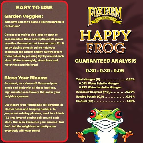 FoxFarm Happy Frog Potting Soil, 2cu ft (Pack of 10) - for Indoor/Outdoor Container Plants - Contains Mycorrhizae and Humic Acids - size: 2 Cu Ft (10 Pack)