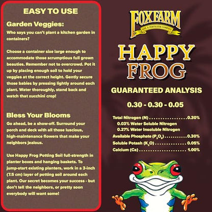 FoxFarm Happy Frog Potting Soil, 2cu ft (Pack of 10) - for Indoor/Outdoor Container Plants - Contains Mycorrhizae and Humic Acids - size: 2 Cu Ft (10 Pack)