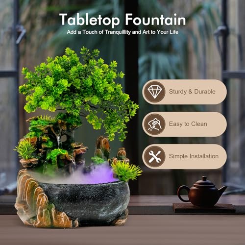 Gdrasuya10 Atomizing Rockery Water Fountain Desktop Chinese Fengshui LED Lamp Waterfall Water Sound Indoor Office Home - color: Style 3