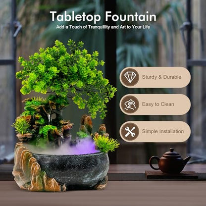 Gdrasuya10 Atomizing Rockery Water Fountain Desktop Chinese Fengshui LED Lamp Waterfall Water Sound Indoor Office Home - color: Style 3