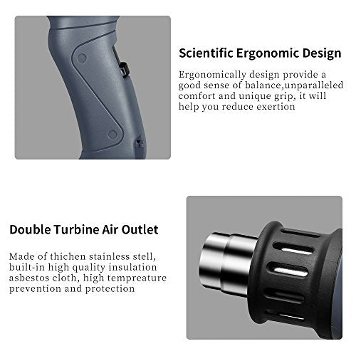 SEEKONE Heat Gun 1800W 122℉-1202℉ Variable Temp for Crafts, Removing Paint | Fast Heating 122℉-1202℉, Dual Airflow, Overheat Protection, 4 Nozzles for Shrink Tubing, Paint Removal and 3D Printing