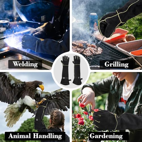 Animal Handling Gloves Bite Proof, Thickened Leather Cat Gloves for Scratching, Falconry, Welding, 23.6 inch Black Yellow - color: Black Yellow