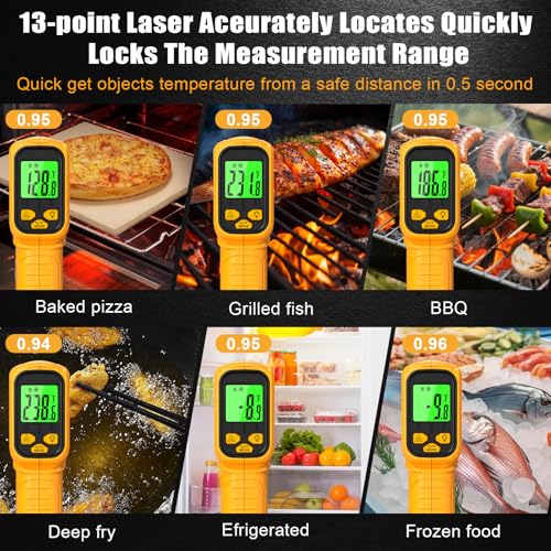 FKM Infrared Thermometer Gun High Precision 13-Point Laser -58°F~1112°F | (-50°C~600°C)Non-Contact Laser Temperature Gun,Digital IR Temp Gun for Cooking,Griddle,Oven,Food,HVAC,Automotive,Industrial - color: Golden