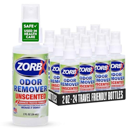 ZORBX Unscented Odor Eliminator Spray 2 Oz 24-Pack, Bulk, Hospital-Grade | Permanent Odor Remover for Incontinence, Pet & Human Urine, Strong Odors, Carpet, Fabric, Upholstery, Home & Commercial Use - size: 2 Fl Oz (Pack of 24)