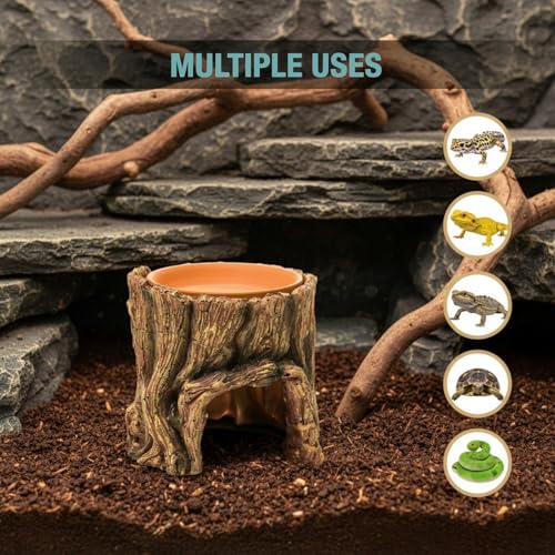 Cididu Reptile Hide Cave Resin, 2 in 1 Reptile Hideout Cave and Food Tray, Reptile Shelter with Detachable Food Bowl, Leopard Gecko Keeper Habitat Help Shedding for Amphibian, Snake, Lizard, Turtle