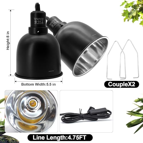 MECESOR Reptile Light Fixture, 2 Packs 5.5 Inch Deep Dome Lampshade, Reptile Heat Lamp Fixture with Separate Switches Fit for UVB Bulb Basking Heat Bulb for Reptile Glass Terrariums