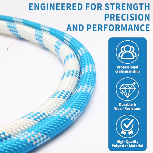 Double Braid Arborist Rope, 1/2 Inch x 150 ft, 9000 LBS Breaking Strength Heavy Duty Tree Climbing Rope, Outdoor Swing Rope for Trees, Climbing, Sailing & General Use - size: 1/2inch*150ft, style: White
