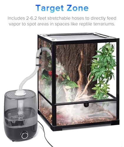 Top fill Reptile Fogger Terrariums Humidifier Fog Machine Mister with 4L Visible Large Tank & Extension Hoses, Suitable for Terrariums & Enclosures, Ideal for Reptiles/Amphibians/Herps/Vivarium/Moss